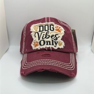 Burgundy Dog Vibes Only Vintage Style Distressed Ball Cap